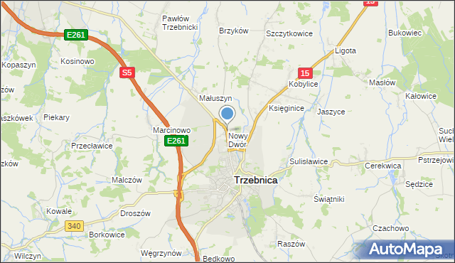 mapa Nowy Dwór, Nowy Dwór gmina Trzebnica na mapie Targeo